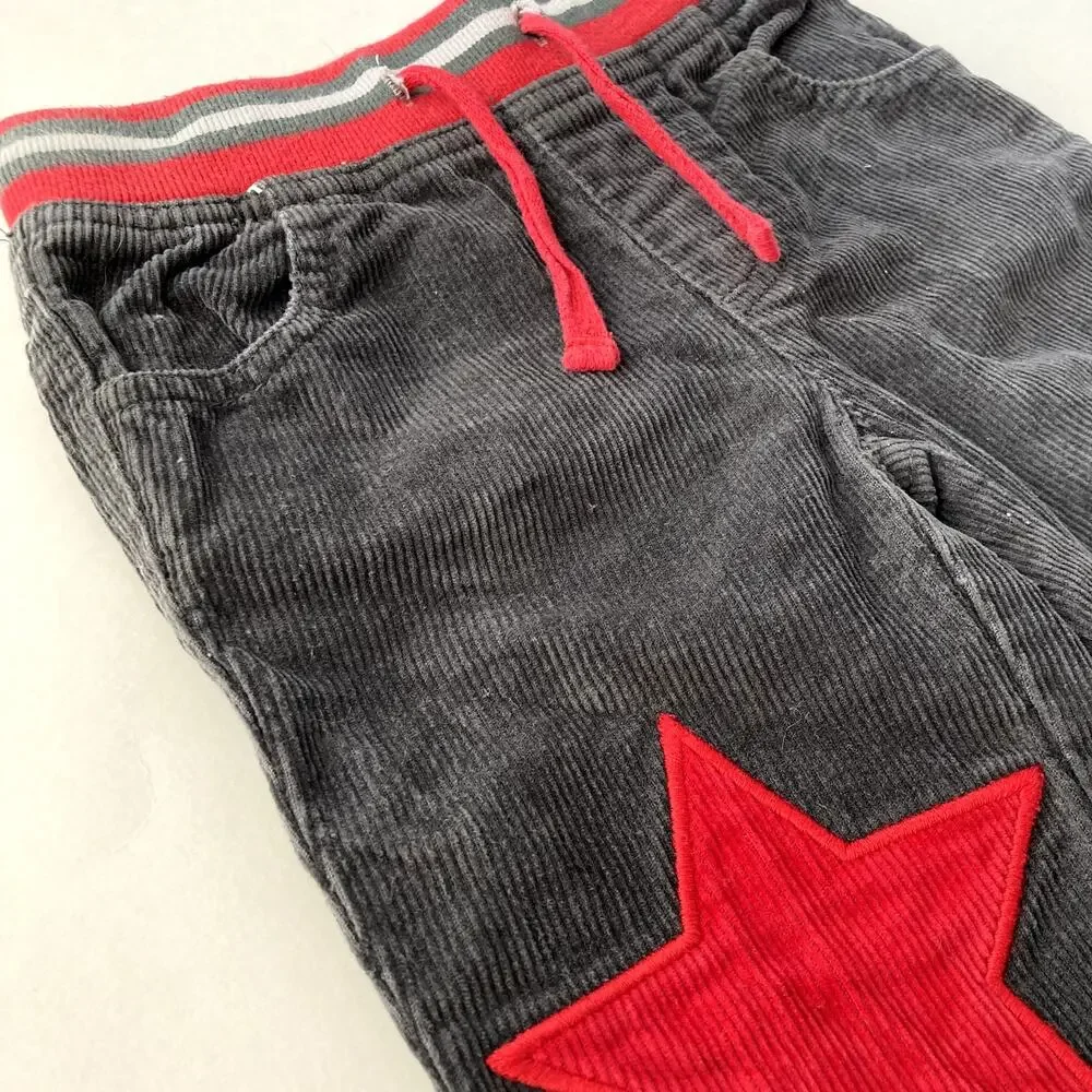 Baby Boden Star Corduroy Pants - Gray Red - 3-6M
